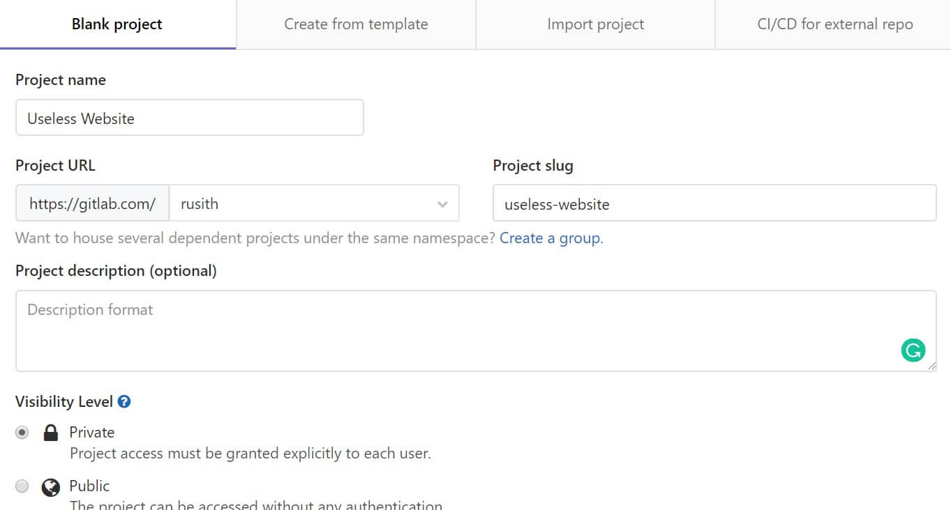 Create new repository in Gitlab