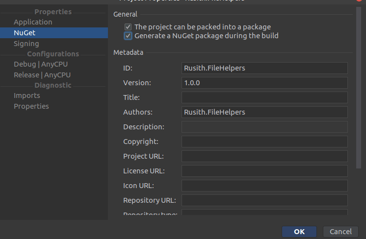 Nuget feed project settings